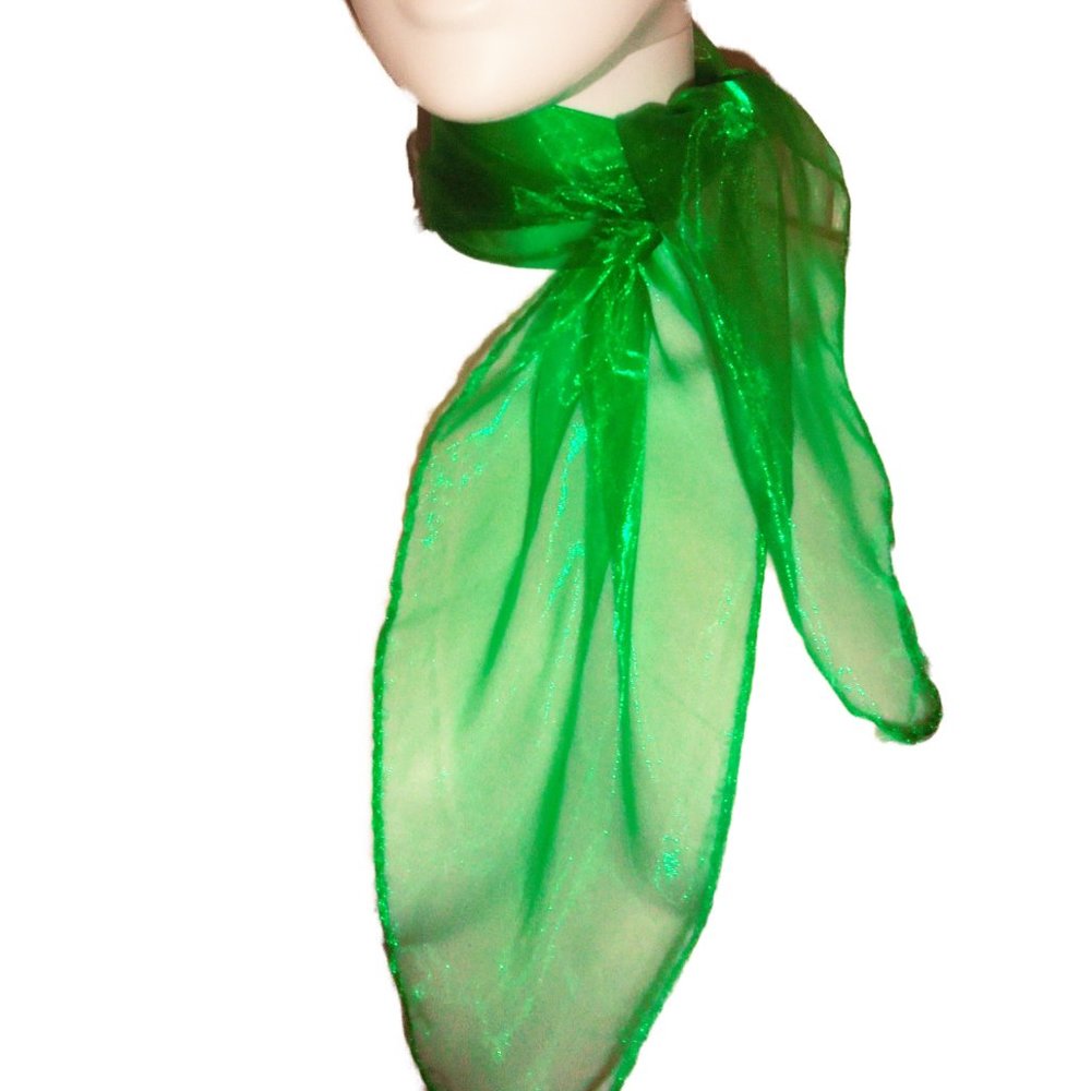 Vintage Scarf Square 23" x 23" green organza see-through neckerchief